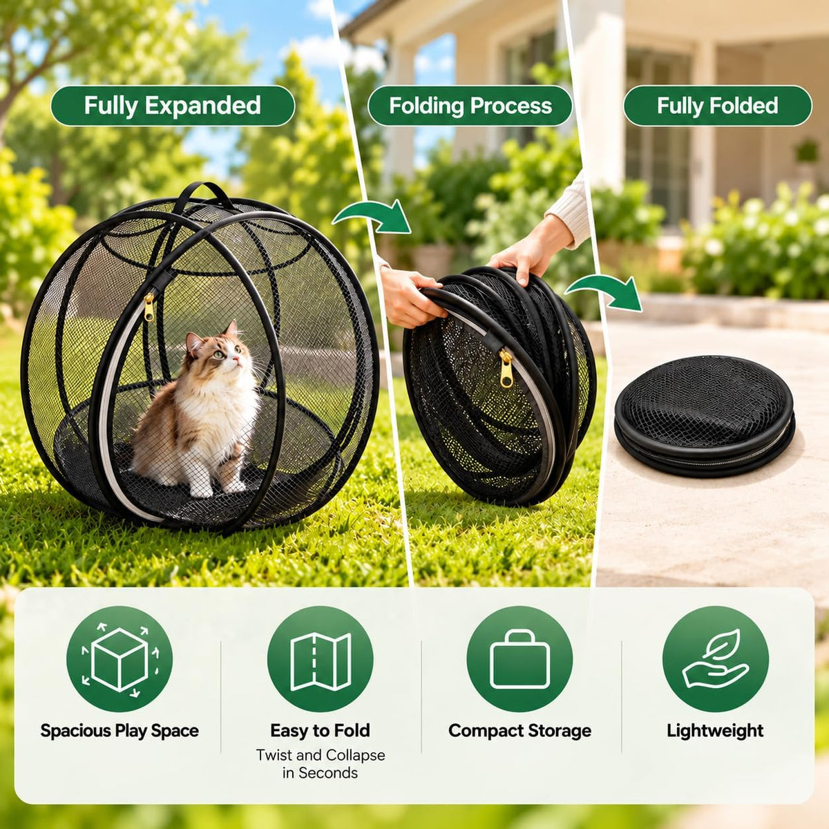 Rolling Cat Ball, Outdoor Cat Enclosure, 27" Foldable Rolling Cat Playpen