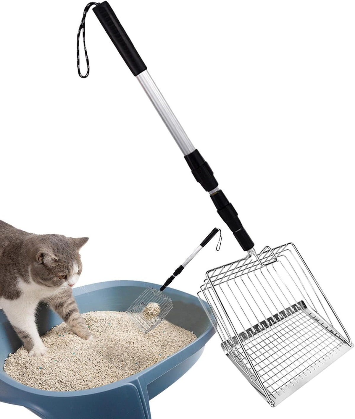Handle Cat Litter Scoop – Metal PP Adjustable 42 Inch Pet Waste Scoop