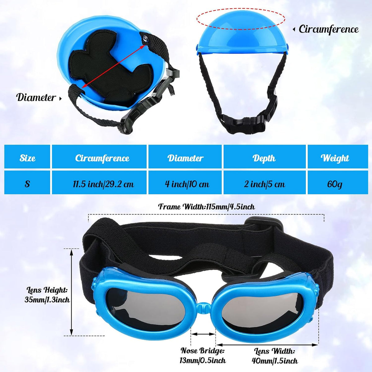 Frienda Dog Helmet and Goggles, UV Protection Doggy Sunglasses and 4 Inch Padded Puppy Motorcycle Helmet Adorable Dog Go