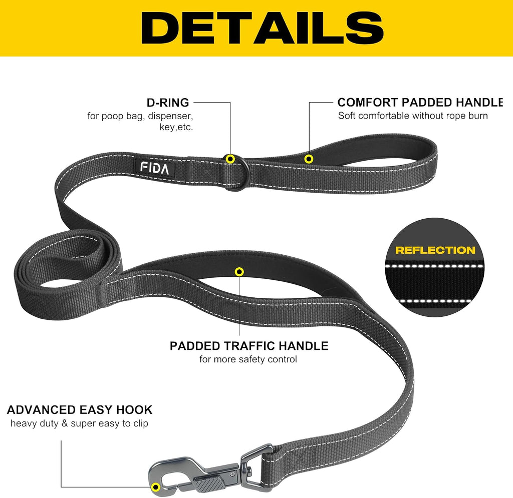 Fida Heavy Duty Dog Leash for Medium Large Dogs, 4 FT, Dual Padded Handles