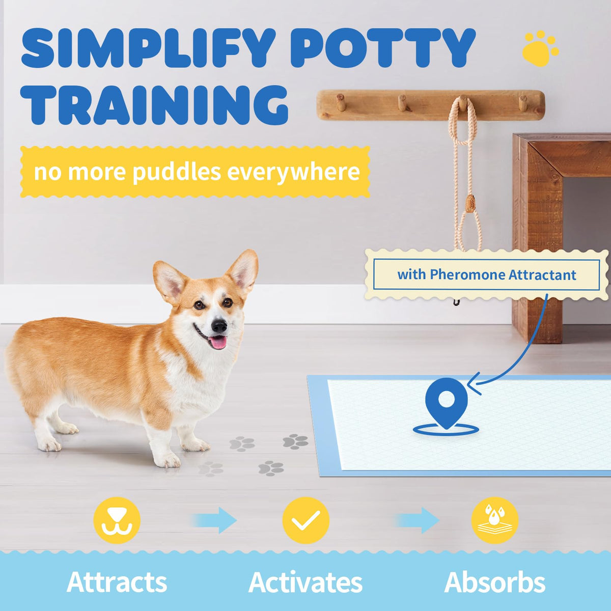 Powools Puppy Pads for Dogs, 34 x 28 in, 6-Layer, Leak-Proof, 100-Pack