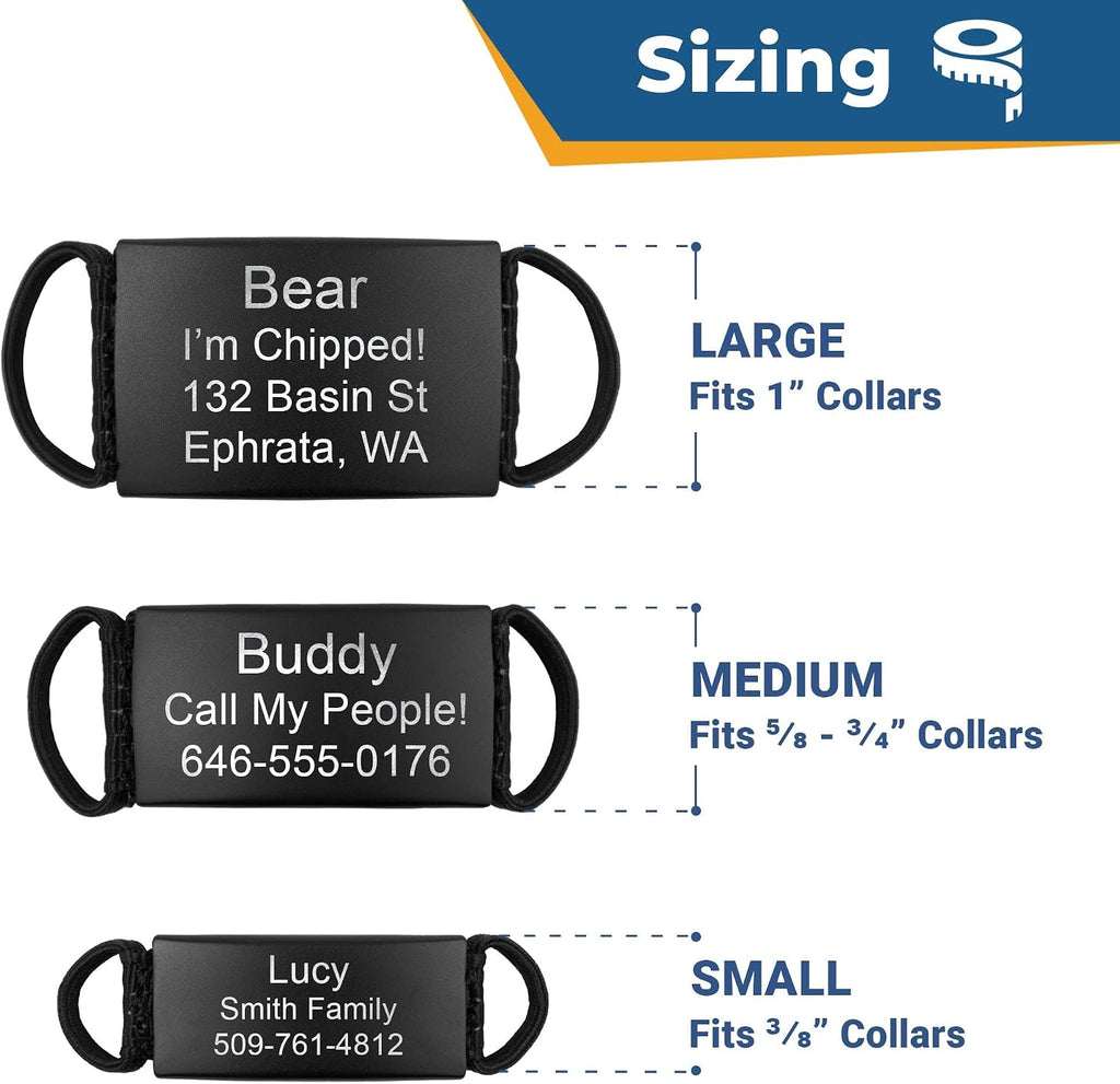 GoTags Slide On Silent Pet ID Tags, Personalized Steel Dog and Cat Tag