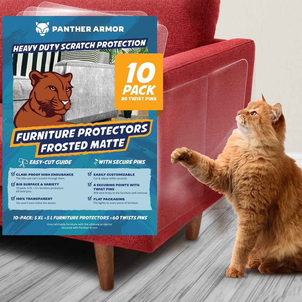 Panther Armor Furniture Protector, 8-Pack, Heavy Duty Anti-Scratch Cat Couch Protector, Transparent