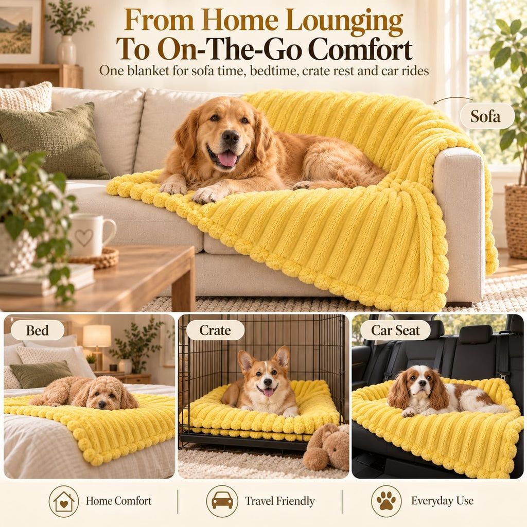 Yellow Dog Blanket Emotional Support Blanket for Dogs Soft Plush Washable