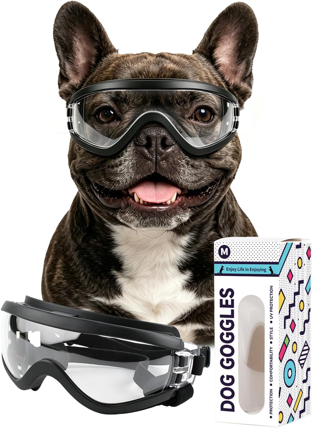 Dog Goggles for Medium to Large Breeds, Anti-UV Waterproof Windproof Dog Sunglasses with Adjustable Straps, Anti-Fog Ven