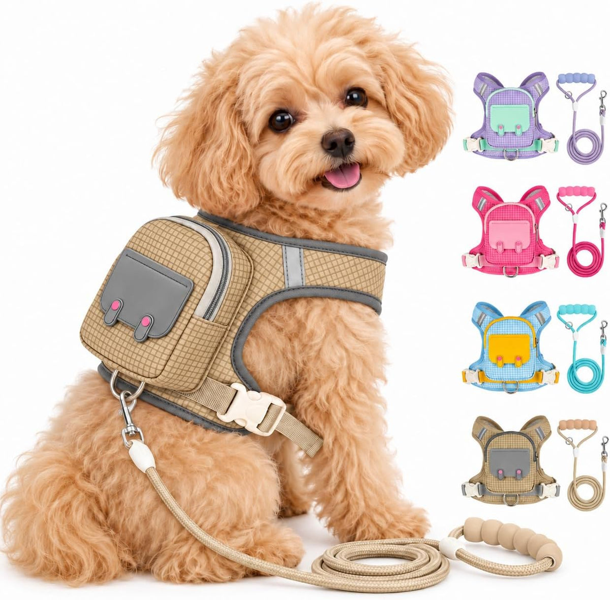Reflective Waterproof Dog Harness Backpack with Leash, Adjustable Vest
