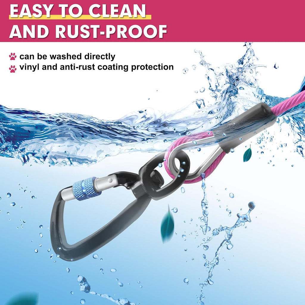 Heavy Duty Tie Out Cable for Yard - 50FT-1000LBS Break Strength, Swivel Lockable Hook & Spring, Chew Proof Dog Chain for