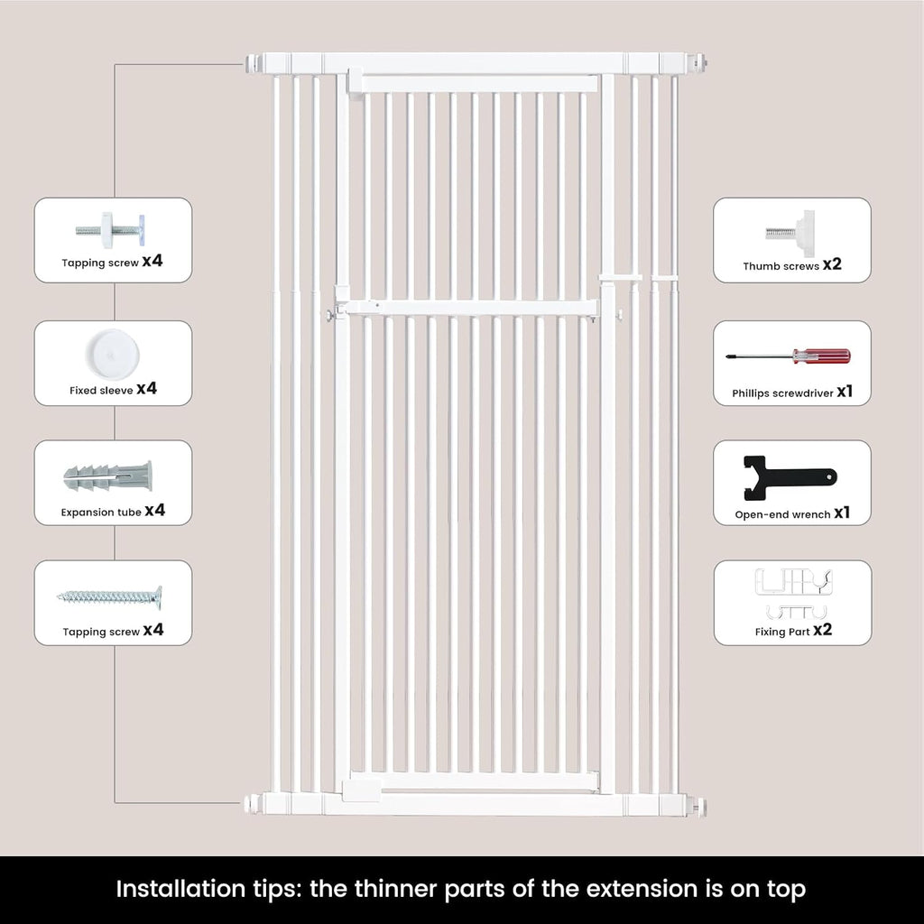 Extra Tall Cat Gate 51"-87" Height Adjustable Pressure Mounted 4 Extensions