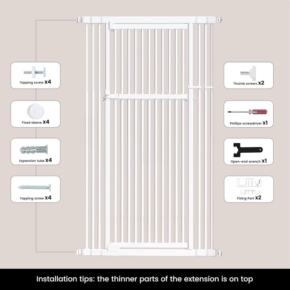 Extra Tall Cat Gate 51"-87" Height Adjustable Pressure Mounted 4 Extensions