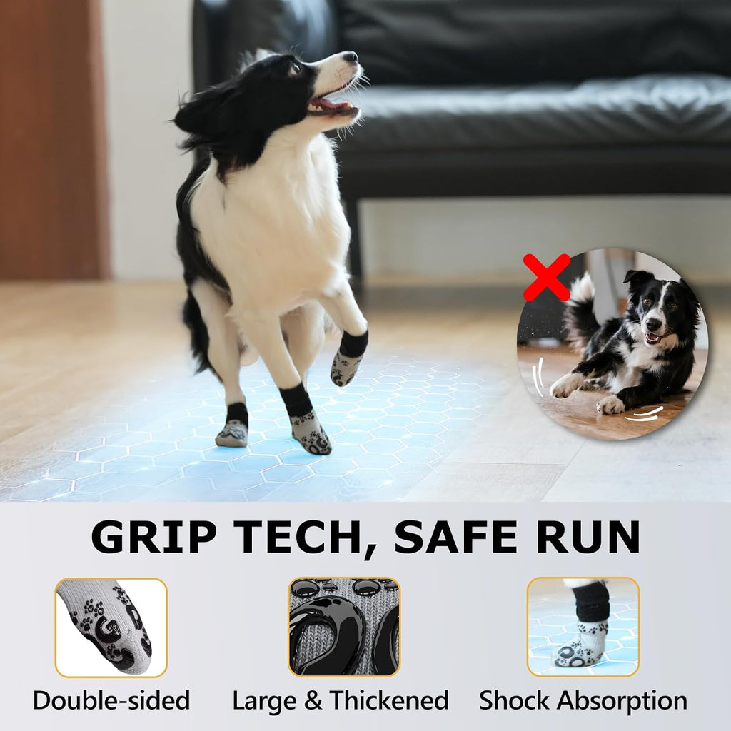 Dog Socks for Hardwood Floors Anti Slip - Double Side Dogs Booties to Prevent Licking, Hot Pavement Paw Protectors, No T