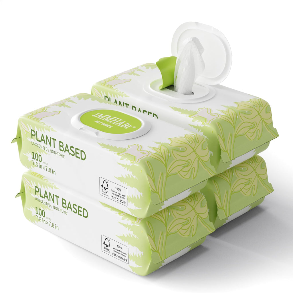 IMMHABI 400 Count Hypoallergenic Dog Wipes, Unscented Plant-Based Pet Wipes