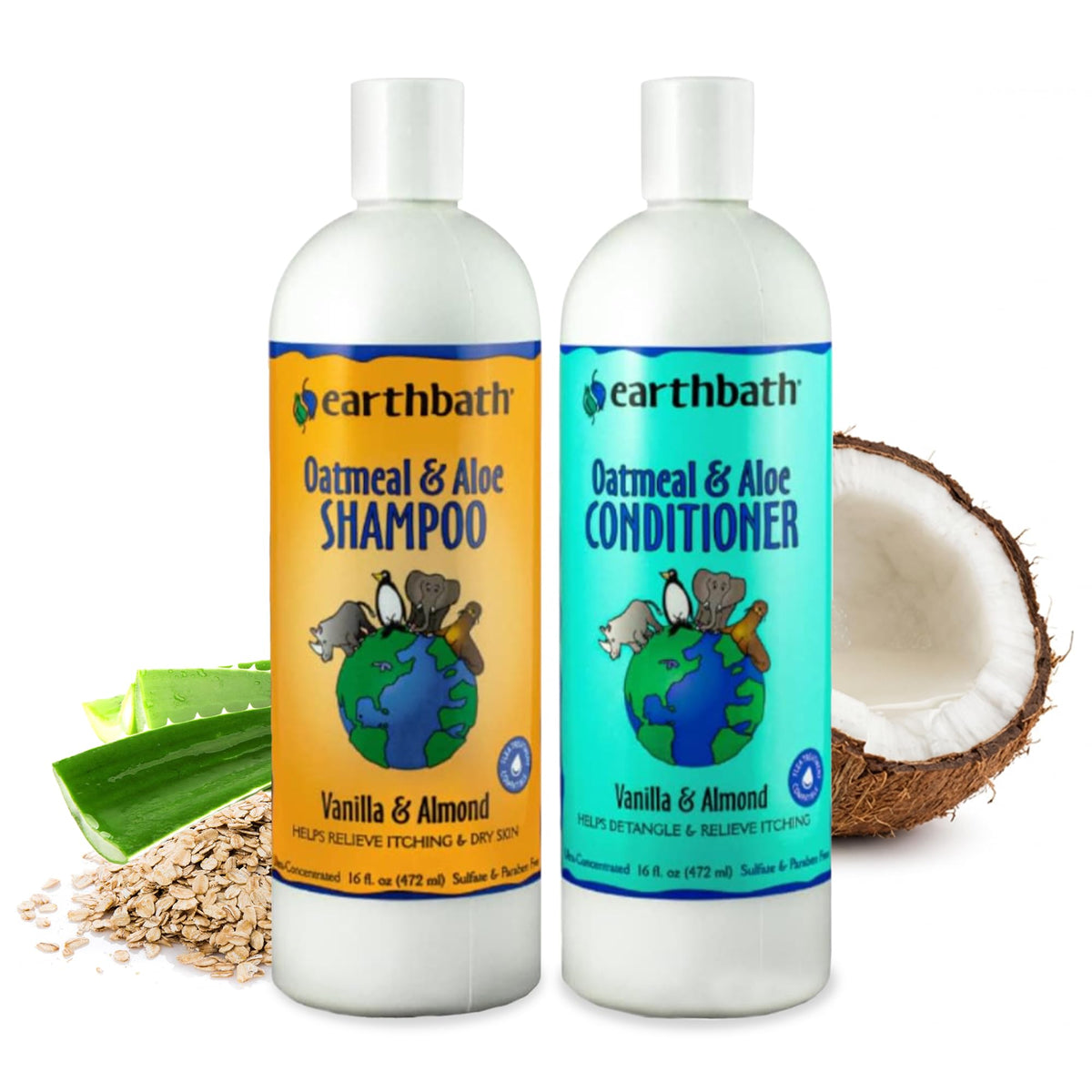 earthbath Oatmeal & Aloe Dog Shampoo and Conditioner, 16 Oz (1 Set)