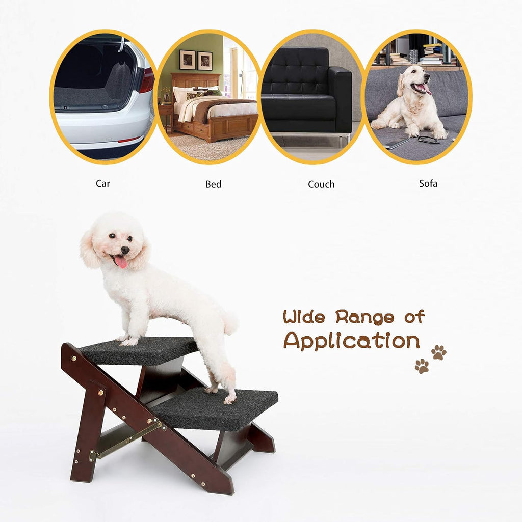 MEWANG Wooden Pet Stairs - 2 Step Foldable Ramp for Senior Dogs & Cats