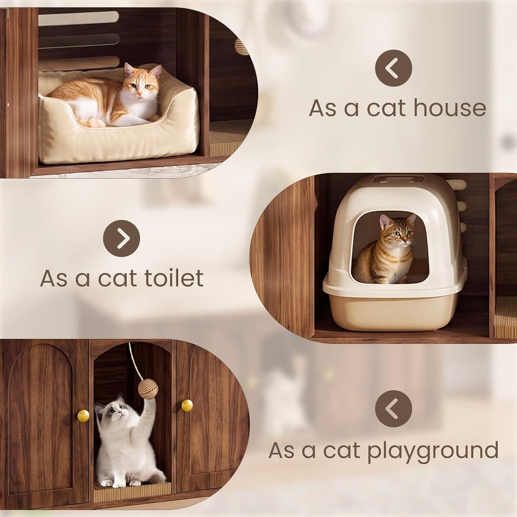 CHOEZON 47.2'' Cat Litter Box Enclosure for 2 Cats with Scratch Pad, Walnut