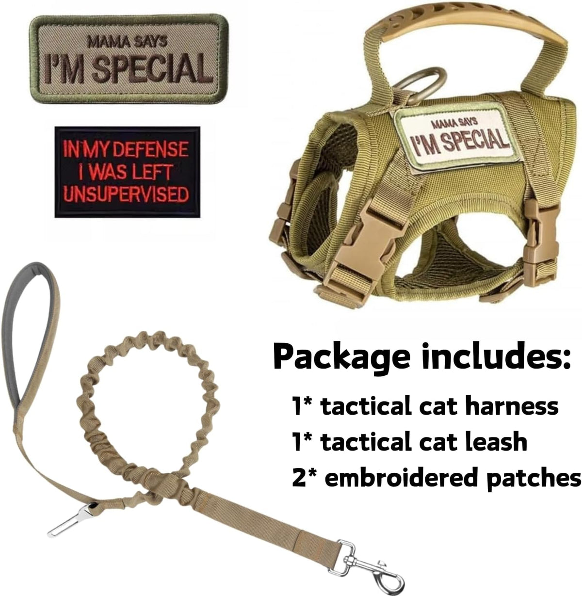 Tactical Cat Harness and Leash Set for Walking Escape Proof Adjustable Large Cat Vest Harness with Patches Soft Mesh Pad