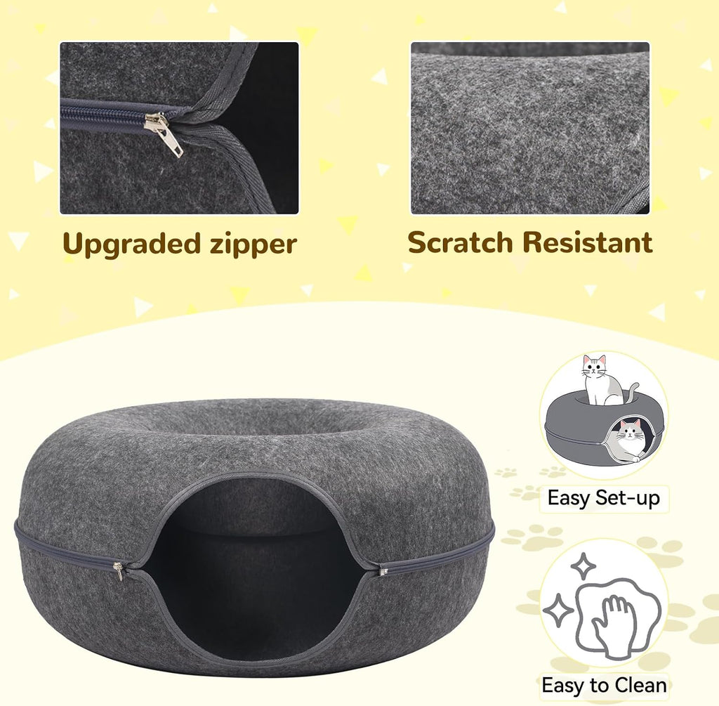 Large Peekaboo Cat Cave Donut Tunnel 24" for Indoor Cats