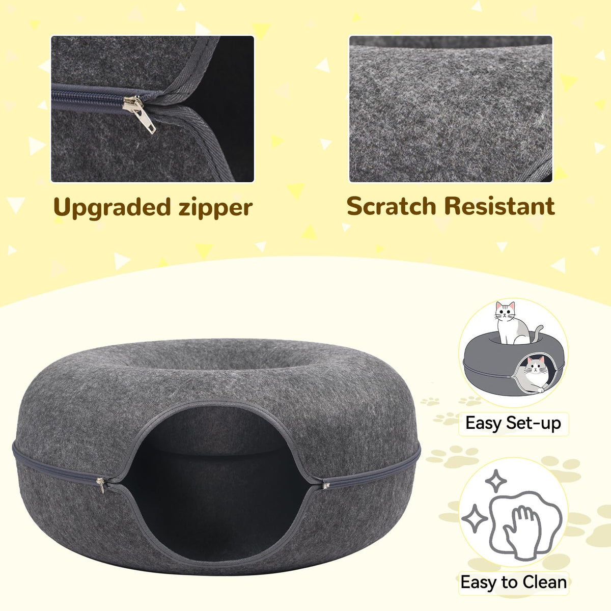 Large Peekaboo Cat Cave Donut Tunnel 24" for Indoor Cats, Dark Grey