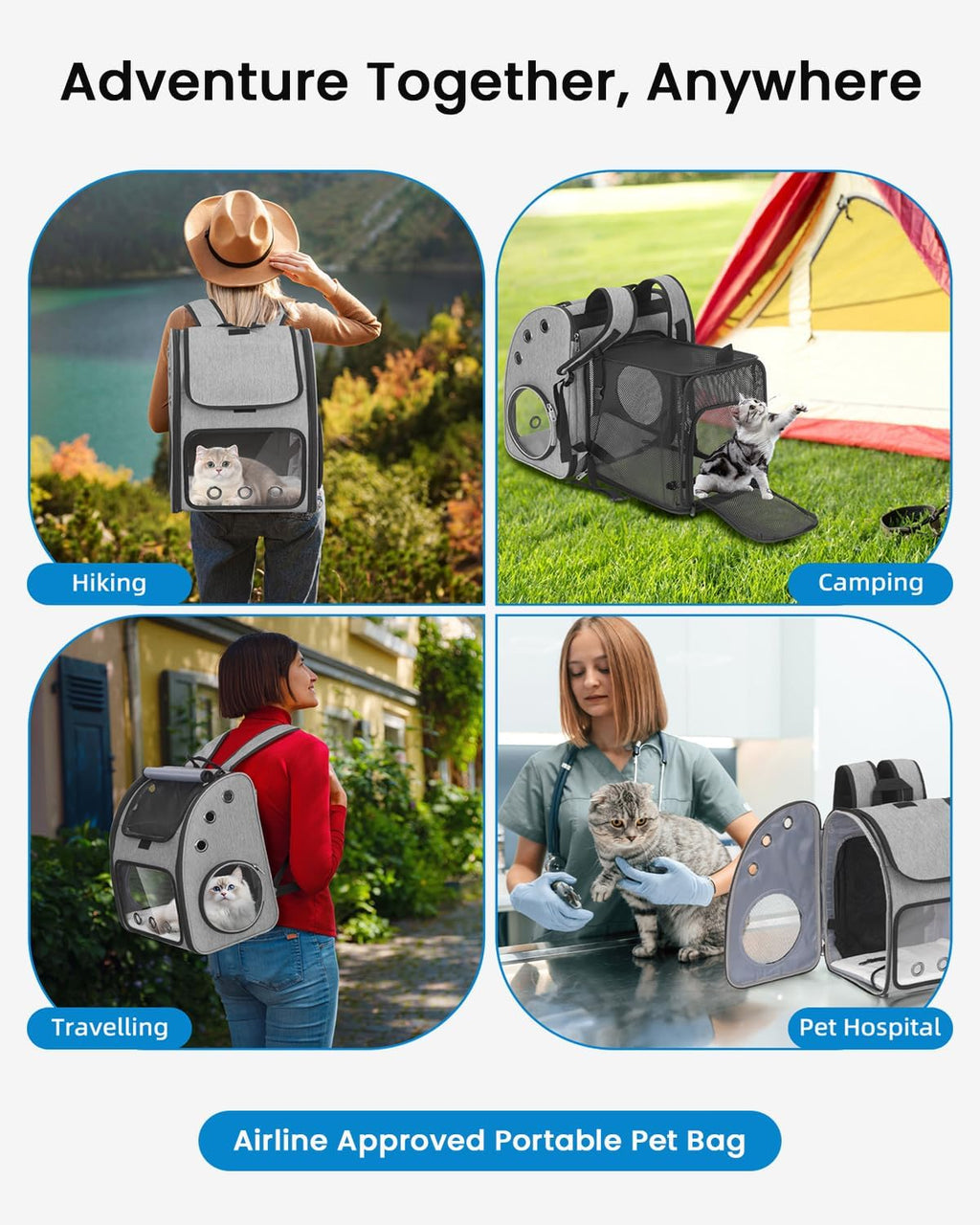 Expandable Cat Backpack Carrier for Small Cats/Dogs Airline Approved