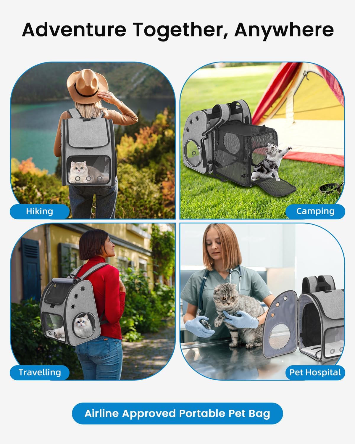Expandable Cat Backpack Carrier for Small Cats/Dogs Airline Approved