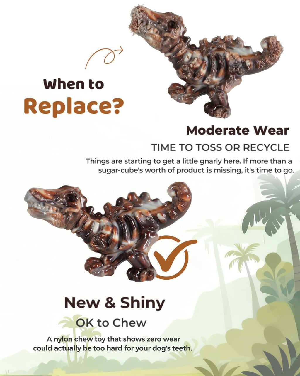 DinoBone 2-Pack Tough Dog Chew Toys for Aggressive Chewers, Rock-Hard Nylon