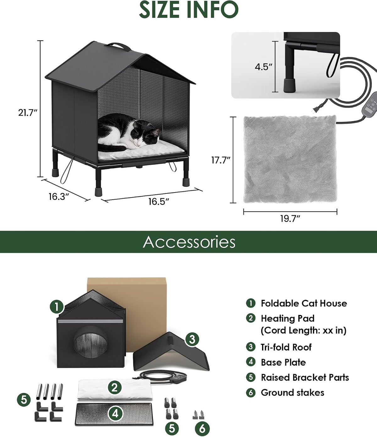 Heated Cat House for Outside Insulated Cat House Outdoor Black M