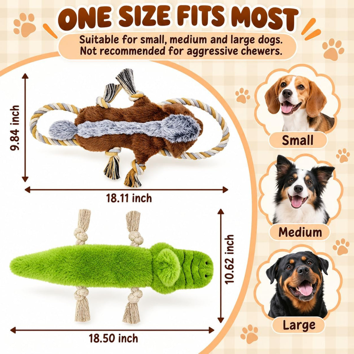 No Stuffing Dog Toys 2 Pack for Small Medium Large Dogs