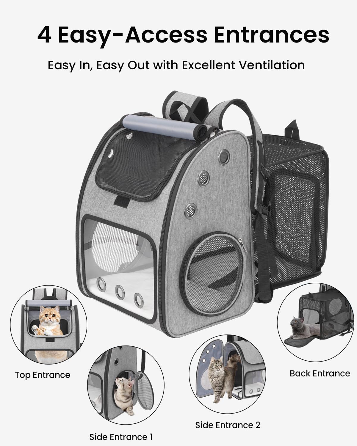 Expandable Cat Backpack Carrier for Small Cats/Dogs Airline Approved