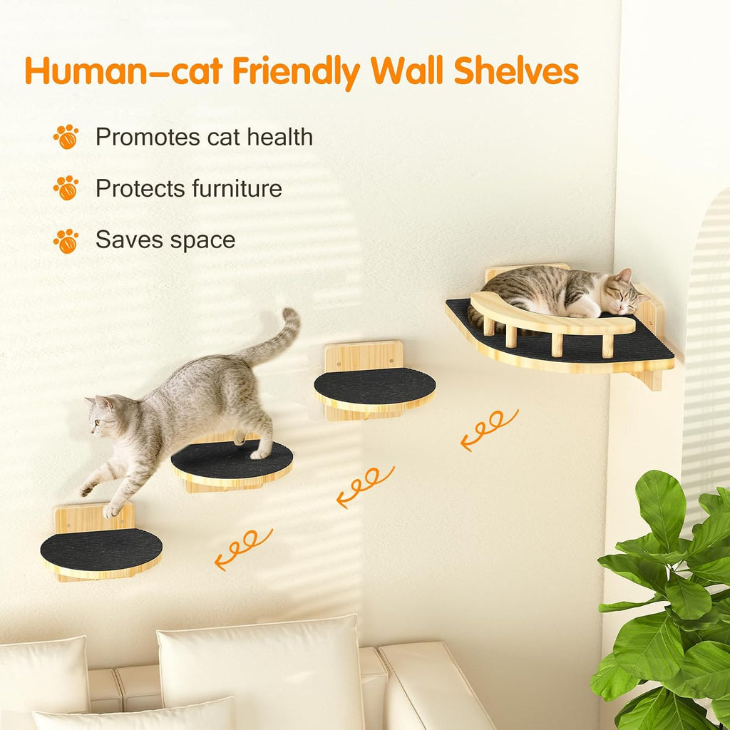 XiaZ Cat Wall Shelves, Corner Cat Shelf with 3 Wide Perch Steps, Kitty Wall Climber Wooden Furniture up to 25lbs, Modern