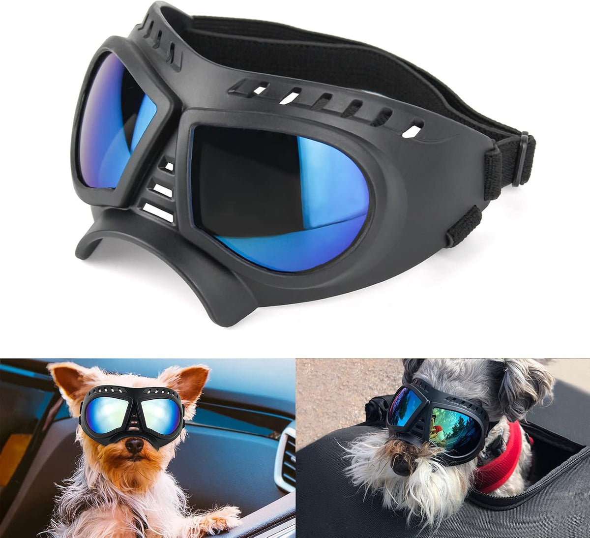 Dog Goggles for Small Breed UV/Wind/Dust Protection Puppy Sunglasses with Adjustable Strap - White