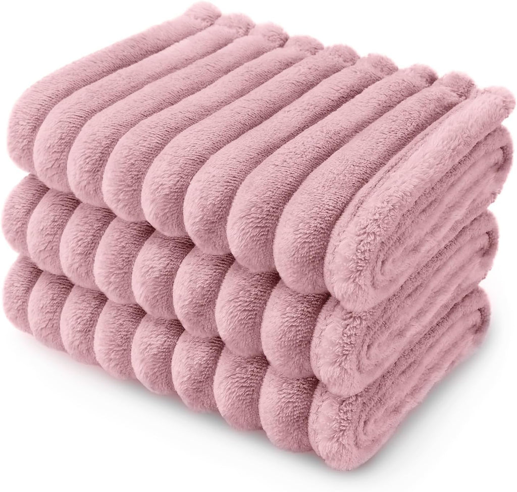 LINENLUX 1 Pack 3 Fleece Dog Blanket Soft Warm Cat Beige/Pink/Grey Small