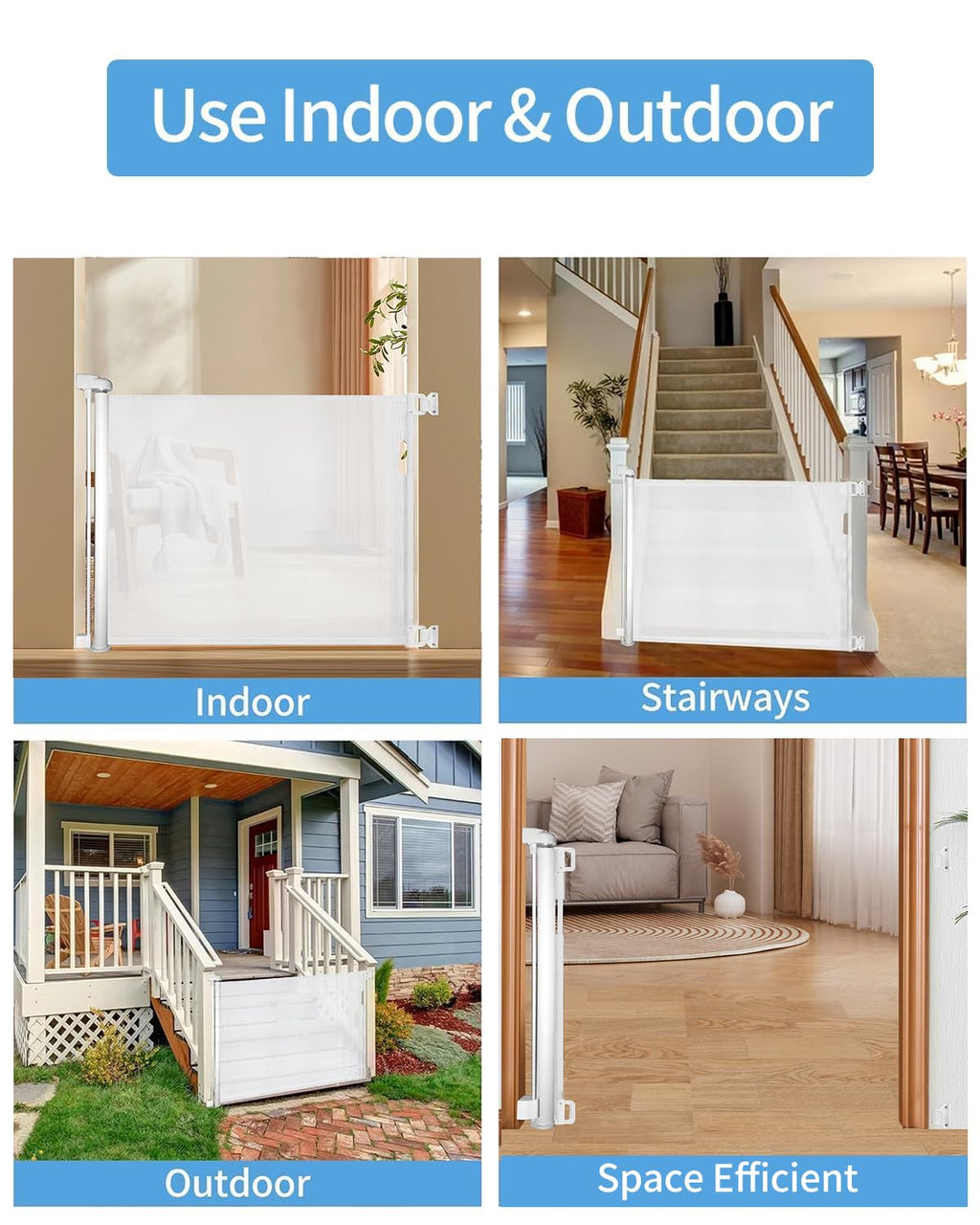 Retractable Dog Gate and Baby Gate for Stairs, 33"H x 55"W, Drill Mount