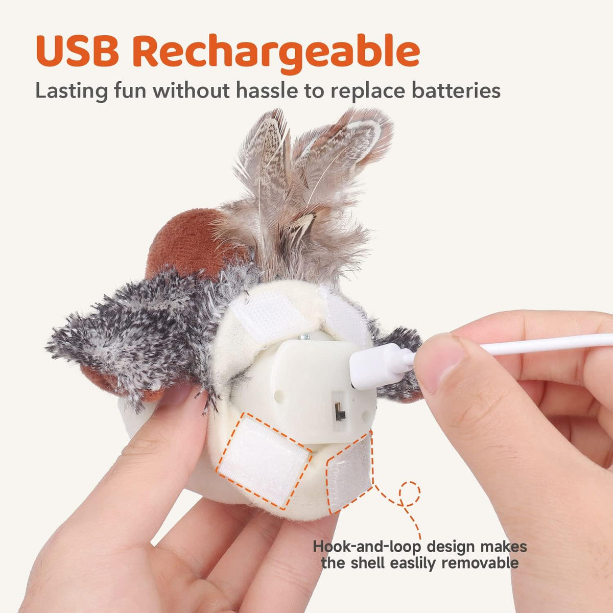 Potaroma Cat Toys Rechargeable Flapping Bird Sparrow, Lifelike Chirp Tweet, Touch Activated Kitten Toy Interactive Cat E