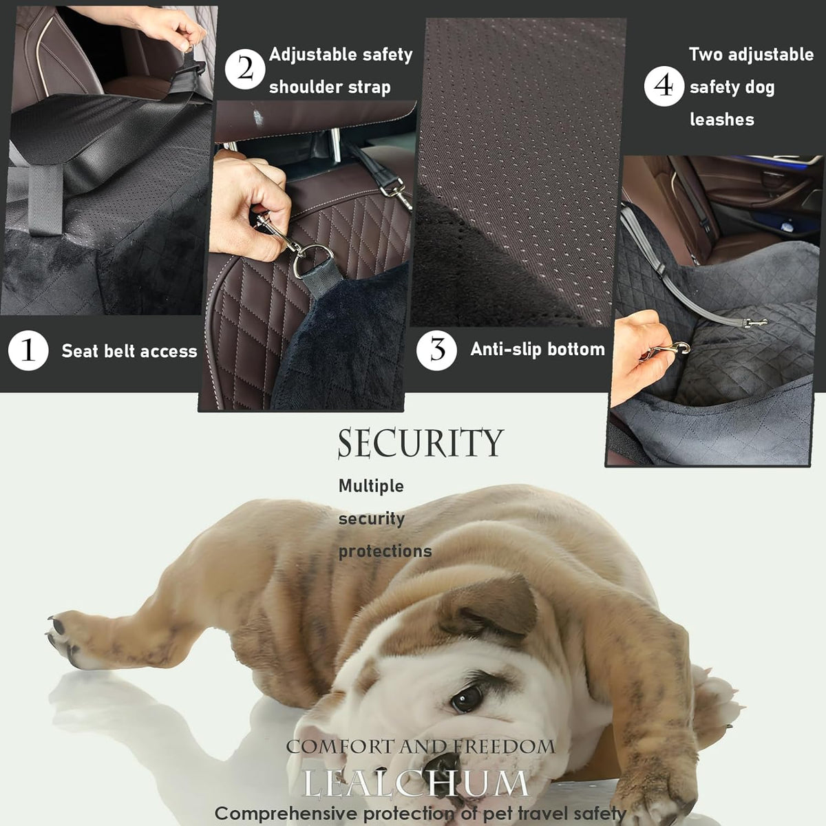 Lealchum Dog Booster Car Seat for Small/Medium Dogs,6in Memory Foam Elevated Cushion,Fully Detachable and Washable,2 Cli