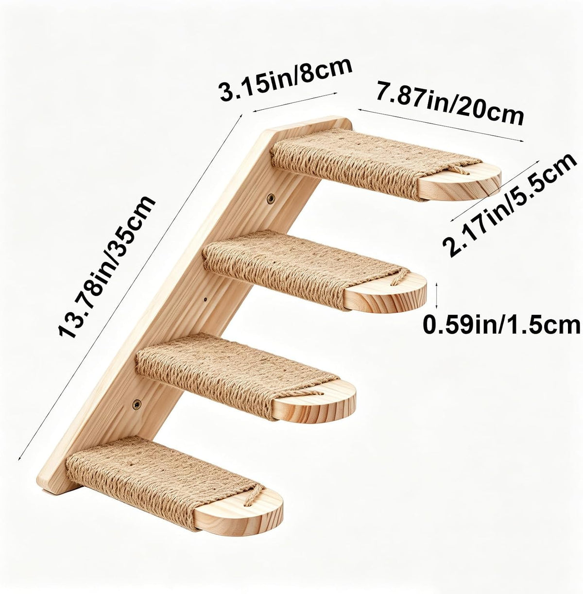4-Layer Cat Wall Shelves Solid Wood Cat Wall Steps and Perches