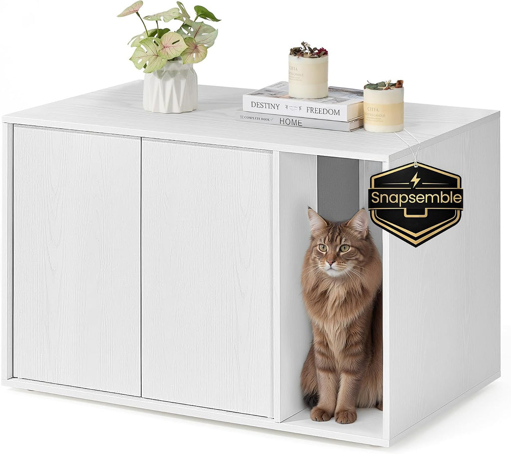 SONGMICS HOME Cat Litter Box Enclosure, Snapsemble Superfast Assembly