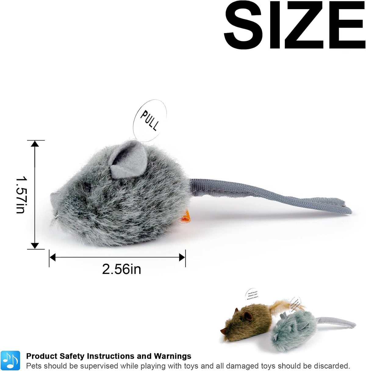 TTcat 2 Pack Squeaky Furry Mouse Cat Toys with Silvervine, Realistic Fluffy Mice Kitten Interactive Hunting Toy, Noise-M