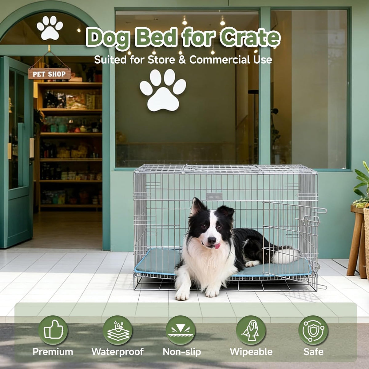 Outdoor XL Dog Crate Pad Bed, Waterproof Wipeable Mat, 41", Dusty Blue
