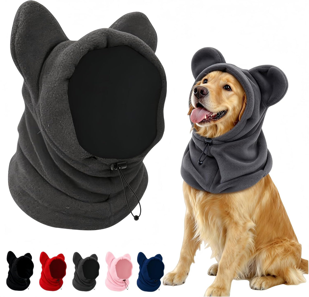 Dog Snood Winter Hood with Ear Protection, Fleece Neck Warmer for Dogs, (Black, Small)