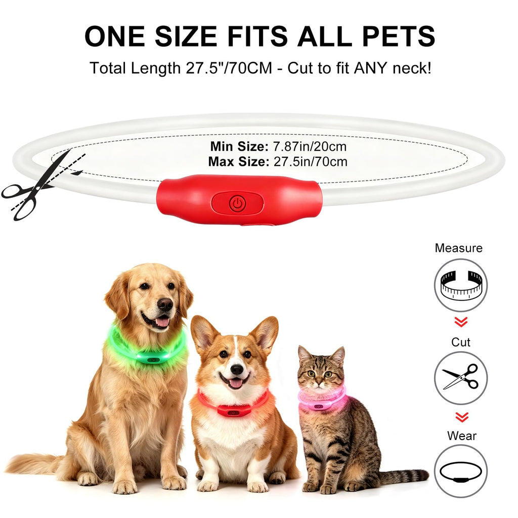 Novkin 2-Pack LED Dog Collar, Light Up Dog Collars,Rechargeable Dog Lights for Night Walking，Universal, Reusable Safety Necklace for Small Medium Large Dogs RED&Pink