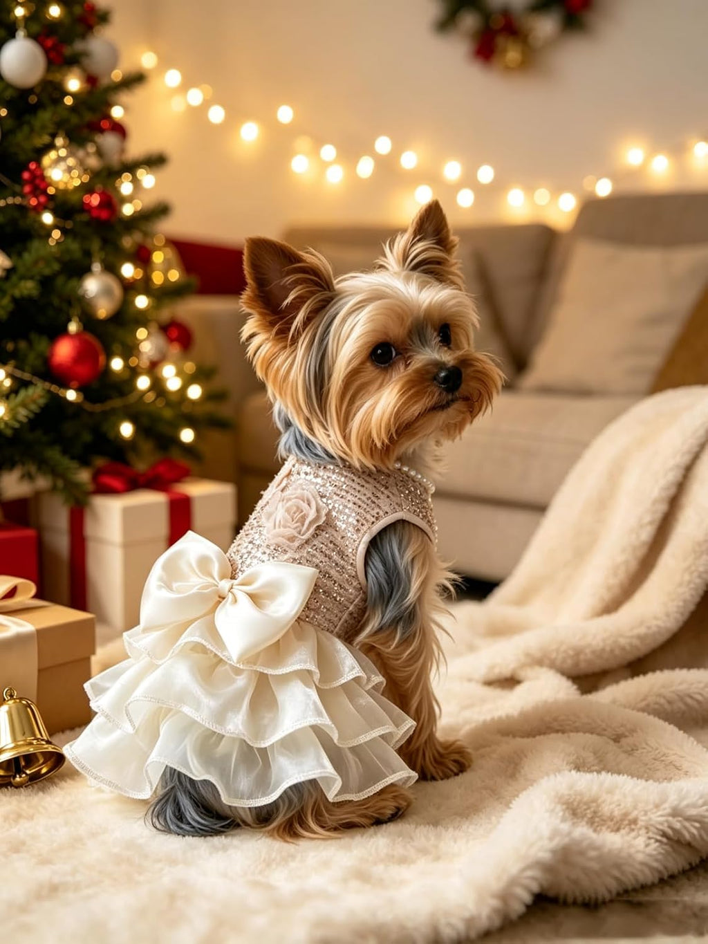 Sparkling Dog Dresses Sequin Cute Dog Birthday Dress with Pearl Neck