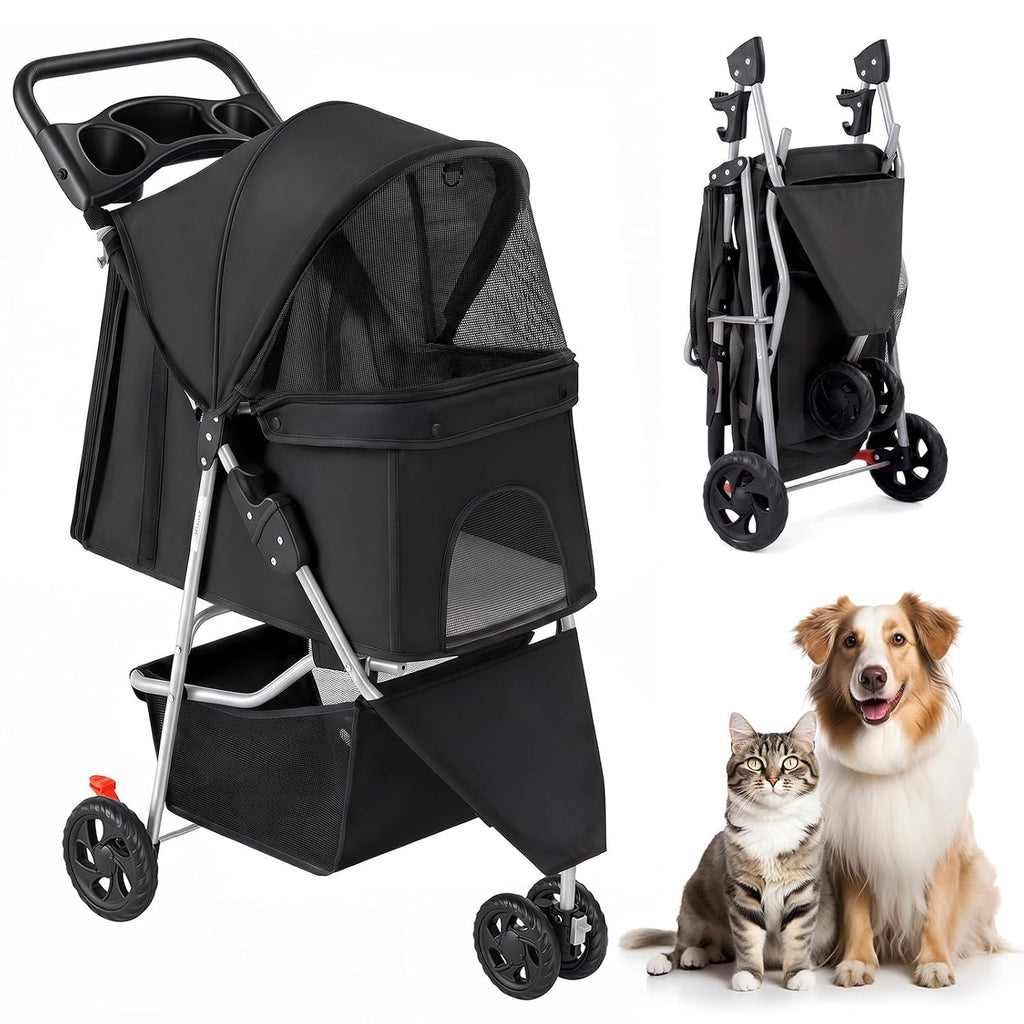 3 Wheel Pet Stroller for Dogs and Cats, Foldable Design
