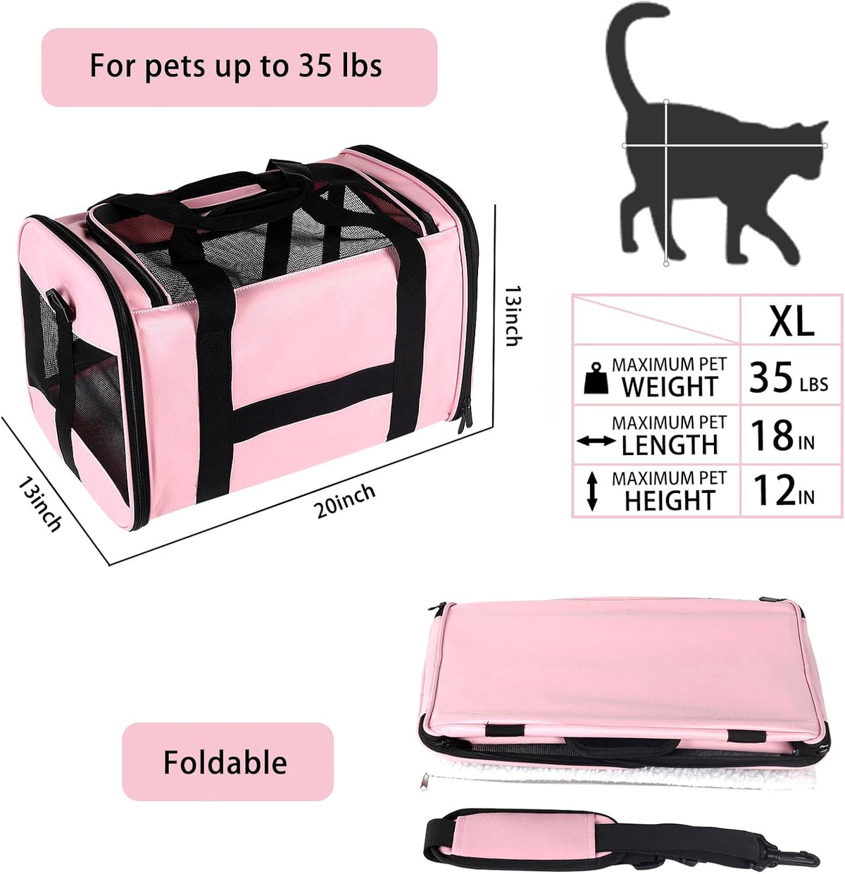 top tasta cat Carrier Large Dog Cat Carriers Puppies up to 30Lbs, Big Dog Carrier Soft Sided, Collapsible Travel Puppy C