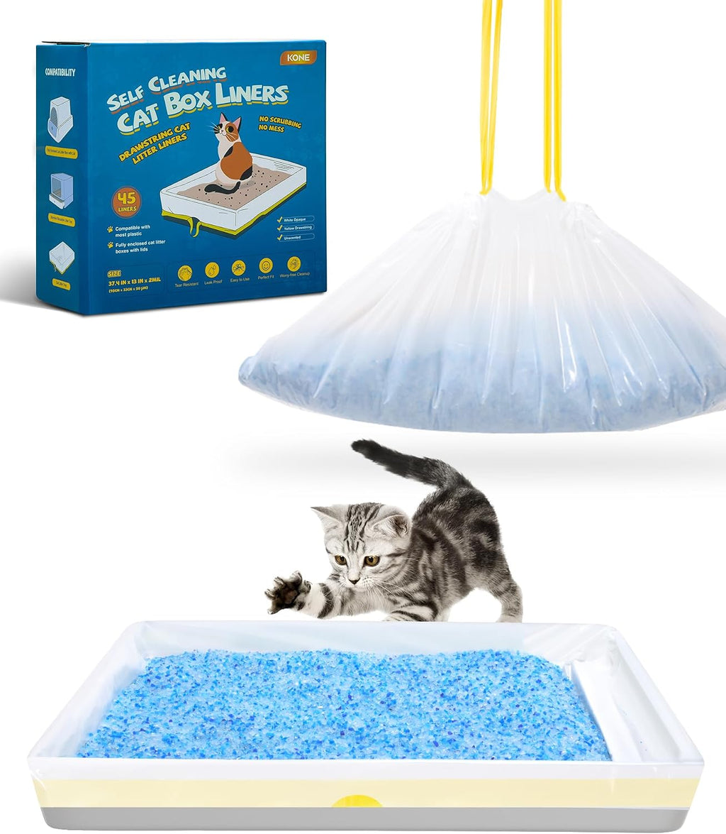 KONE Cat Litter Box Liners, 14 Count Jumbo Extra Durable Large Drawstring Kitty Litter Pan Bags Cat Waste Litter Bags Pe