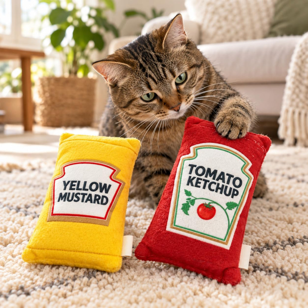 Plush Cat Toys with Catnip, Ketchup & Mustard, 1Pack