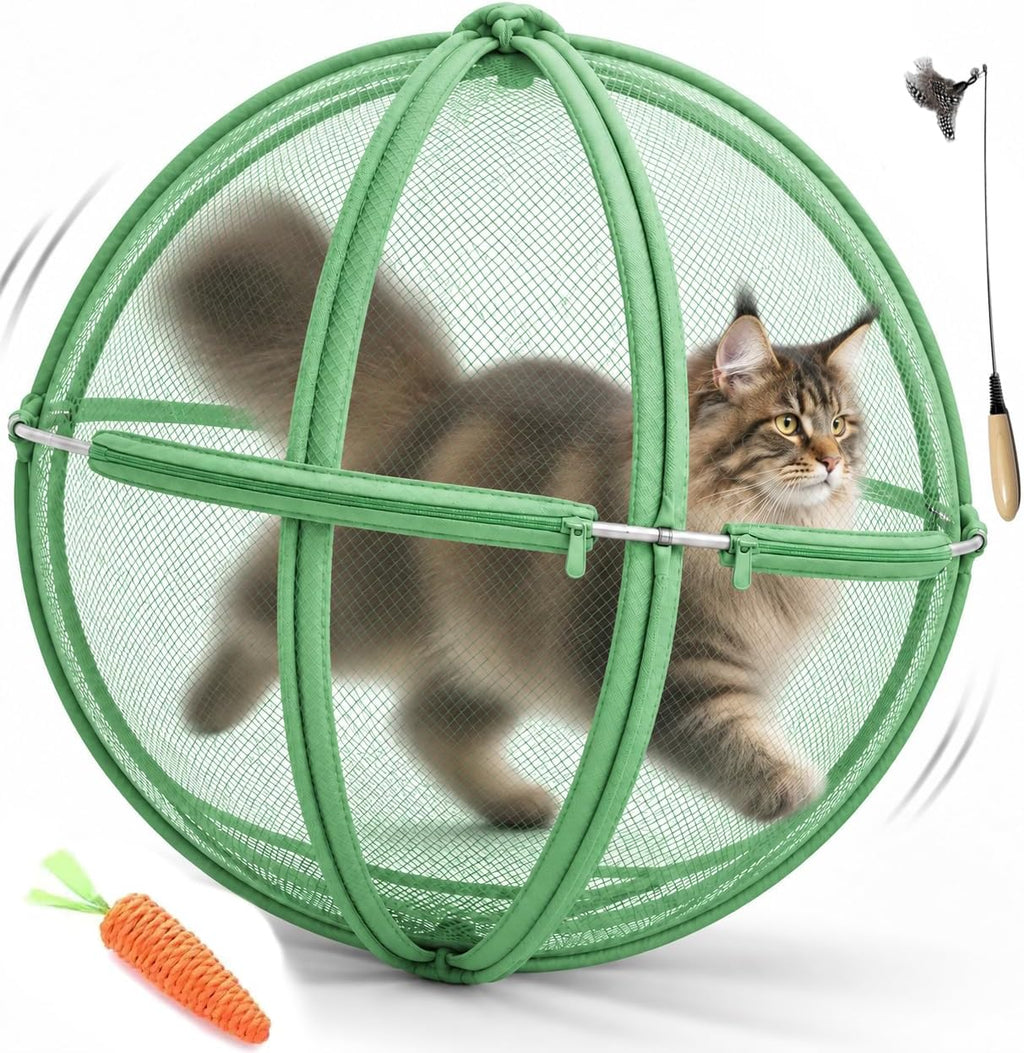 27" 360 Panoramic Rolling Cat Playpen, Mesh Ball Enclosure Giant (Pink)