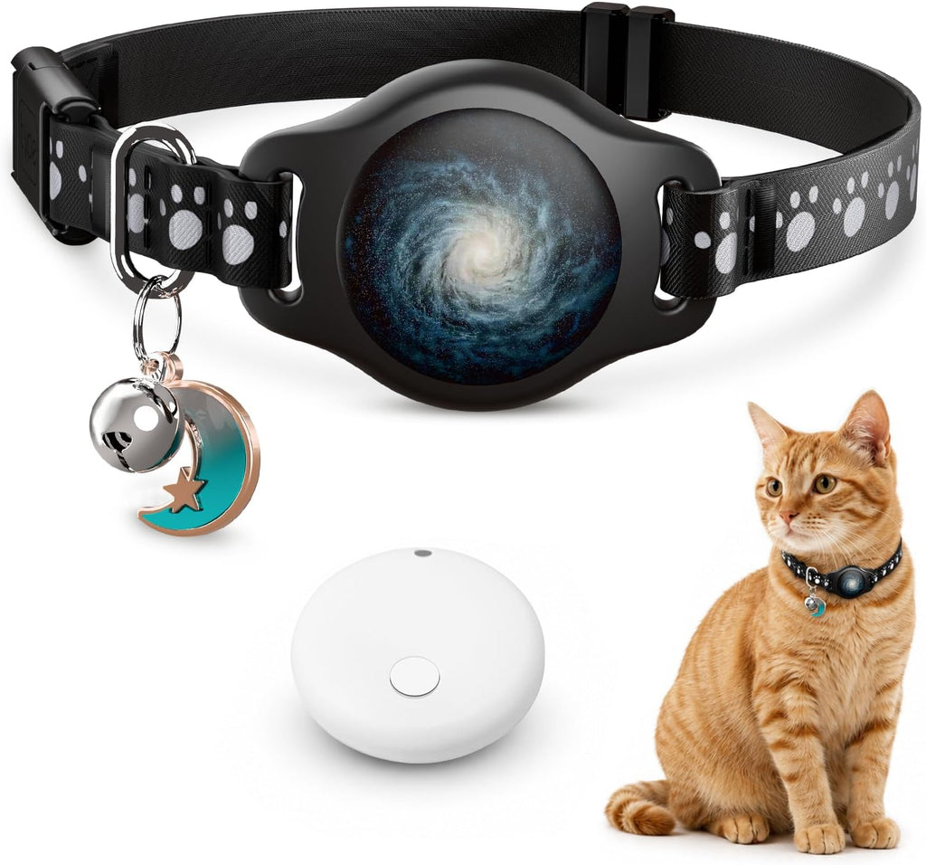 Cat Tracker Collar with Finder Tag - Waterproof Airtag Cat Collar, Black