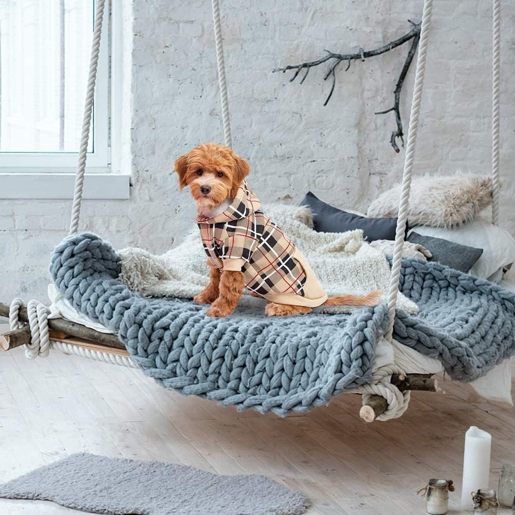 Plaid Dog Hoodie - British Style Warm Dog Sweater Shirt with Leash Hole,Pitbull Clothes Outfits,Winter Coat Apparel for 