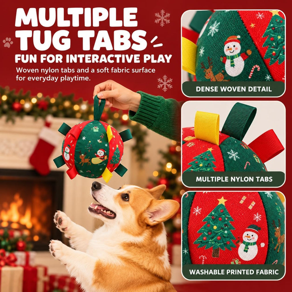 Interactive Dog Ball Rope Toy,Christmas Soccer Ball Toy with Straps for Small and Medium Dogs，Bell Version