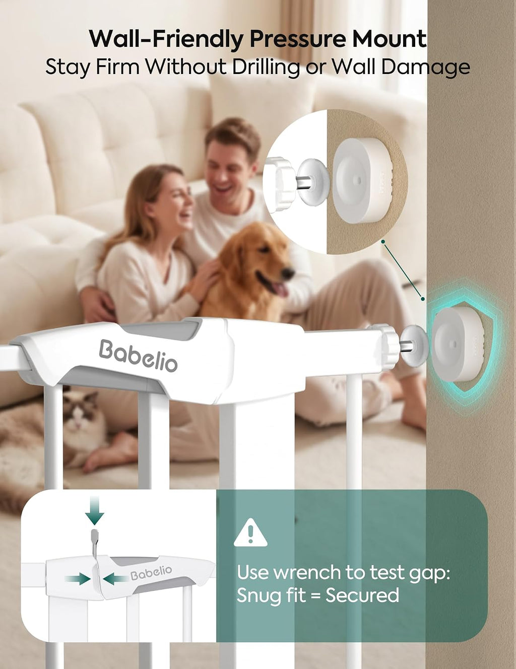 Babelio Dog Gate with Cat Door, CatPrivilege II, 29-40", White