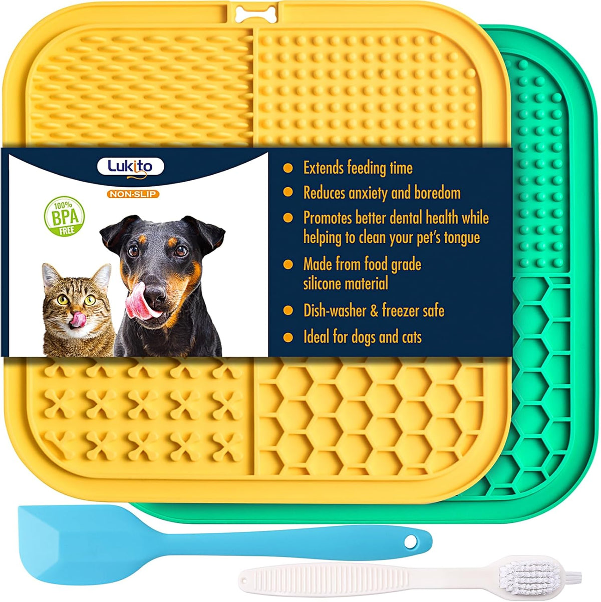2PCS Licking Mat for Dogs with Suction Cups, Premium Lick Pad for Anxiety Relief, Slow Feeder Dog Bowls, Perfect for Bat